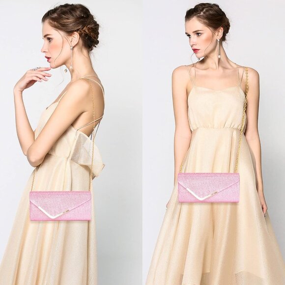 🆕Women's Pink Glitter Sequin Evening Clutch Purse w/Chain for Party Prom - Picture 4 of 7